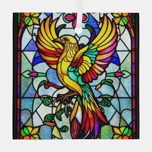 Kleurrijk Glas in lood Vogeldier Geïnspireerd Glas Ornament (Achterkant)