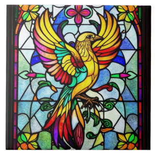 Kleurrijk Glas in lood Vogeldier Geïnspireerd Tegeltje