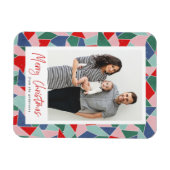 Kleurrijk Glas in lood Vrolijk kerstfeest foto Magneet (Horizontaal)