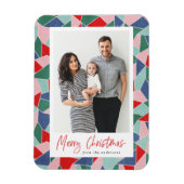 Kleurrijk Glas in lood Vrolijk kerstfeest foto Magneet (Verticaal)