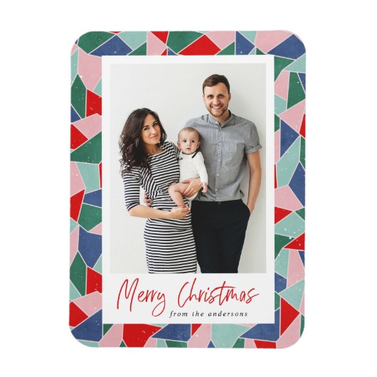 Kleurrijk Glas in lood Vrolijk kerstfeest foto Magneet (Verticaal)