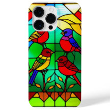 Kleurrijk glas-in-loodkunstwerk met vogels