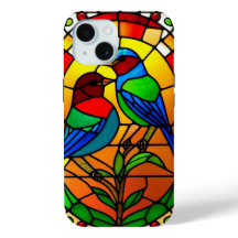 Kleurrijk glas-in-loodkunstwerk met vogels