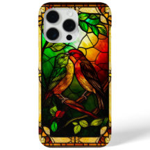 Kleurrijk glas-in-loodkunstwerk met vogels