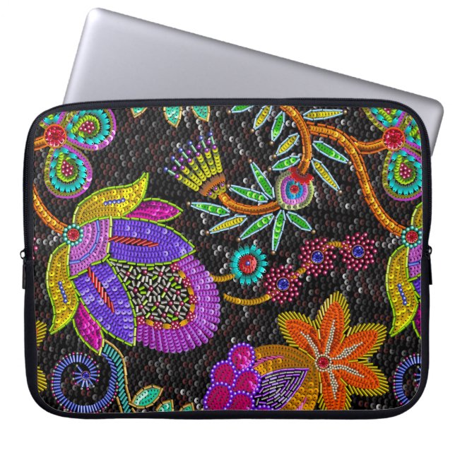 Kleurrijk glazen kralen Retro groot Floral ontwerp Laptop Sleeve (Voorkant)
