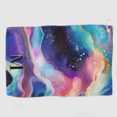 Kleurrijk Glitter Agaat Patroon Monogram Golfhanddoek (Horizontaal)