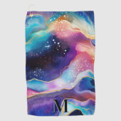 Kleurrijk Glitter Agaat Patroon Monogram Golfhanddoek (Voorkant)