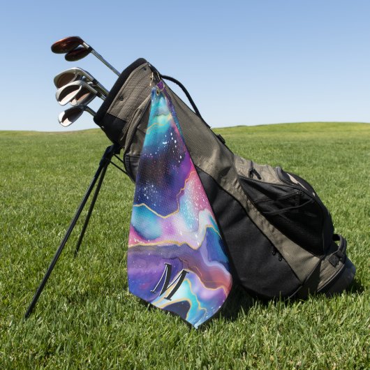 Kleurrijk Glitter Agaat Patroon Monogram Golfhanddoek (Groen)