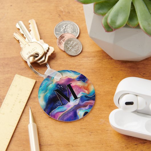 Kleurrijk Glitter Agaat Patroon Monogram Sleutelhanger (Bureau)