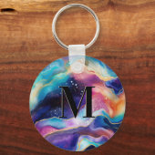 Kleurrijk Glitter Agaat Patroon Monogram Sleutelhanger (Voorkant)