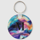 Kleurrijk Glitter Agaat Patroon Monogram Sleutelhanger (Achterkant)