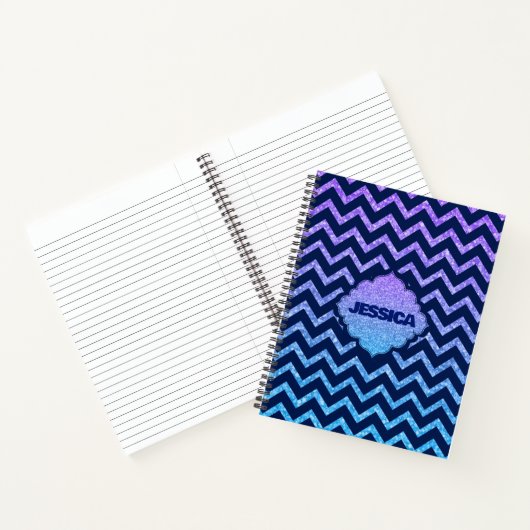 Kleurrijk Glitter Blauw Chevron Patroon Notitieboek (Binnen)