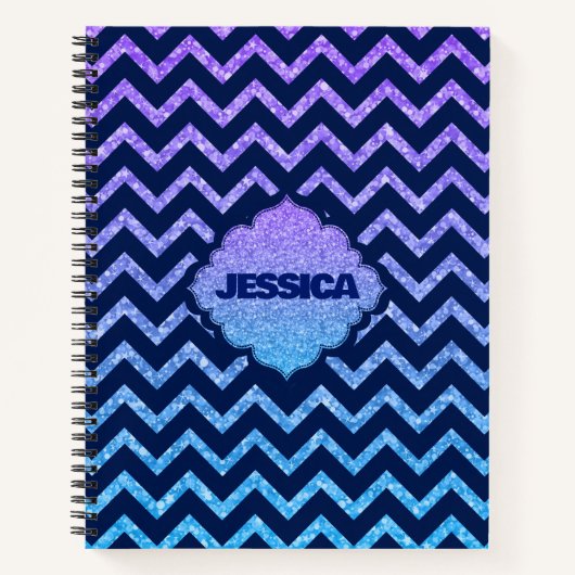 Kleurrijk Glitter Blauw Chevron Patroon Notitieboek (Voorkant)