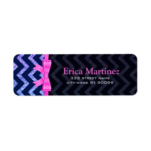 Kleurrijk Glitter Blauw Zigzag Chevron Patroon Etiket (Voorkant)
