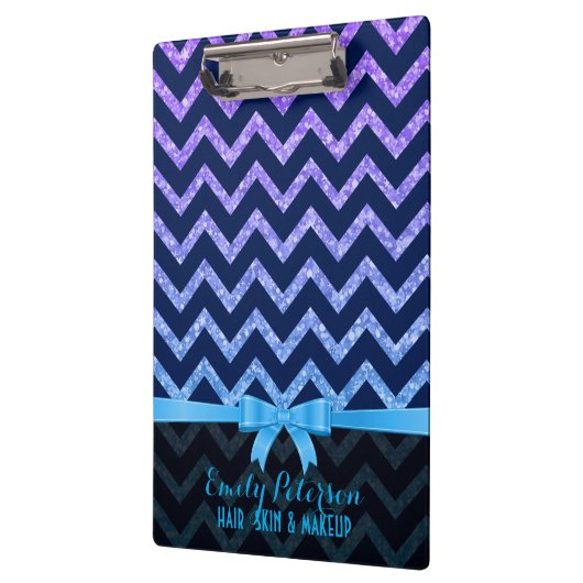 Kleurrijk Glitter Blauw Zigzag Chevron Patroon Klembord (Links)