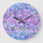 Kleurrijk Glitter Zeemeermin Schalen Ontwerp Grote Klok (Voorkant)