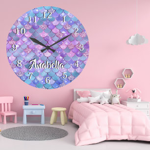 Kleurrijk Glitter Zeemeermin Schalen Ontwerp Grote Klok