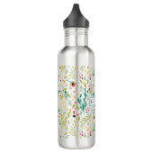 Kleurrijk glitterbloemen patroon met monogram waterfles (Links)