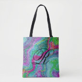 Kleurrijk Glitterig Abstract Ontwerp met Monogram Tote Bag (Voorkant)