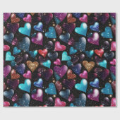Kleurrijk glitterig hartenpatroon cadeaupapier (Vlak)