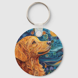 Kleurrijk Golden Retriever Hondenportret Sleutelhanger