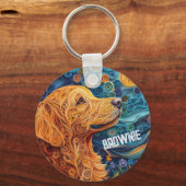 Kleurrijk Golden Retriever Hondenportret Sleutelhanger (Achterkant)