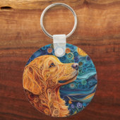 Kleurrijk Golden Retriever Hondenportret Sleutelhanger (Voorkant)