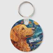 Kleurrijk Golden Retriever Hondenportret Sleutelhanger (Achterkant)