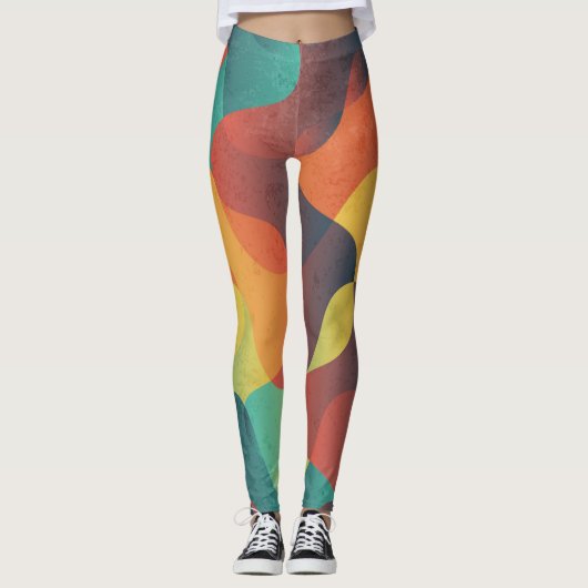 Kleurrijk  golf abstract patroon leggings (Voorkant)