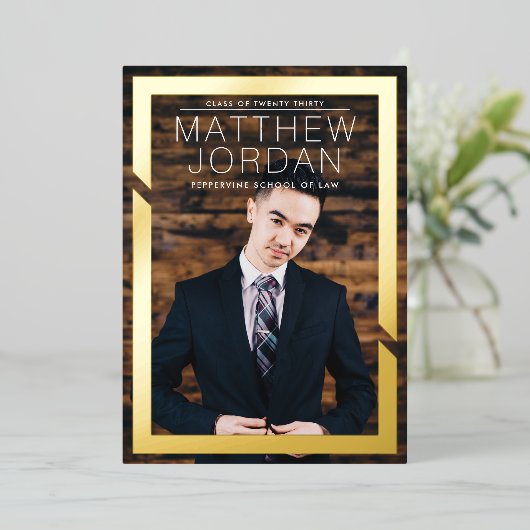 Kleurrijk goud afstuderen folie uitnodiging (Staand Voorkant)