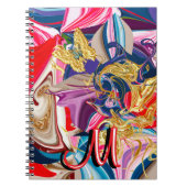 Kleurrijk Goud Draaiende Rook Monogram Vloeibare A Notitieboek (Voorkant)