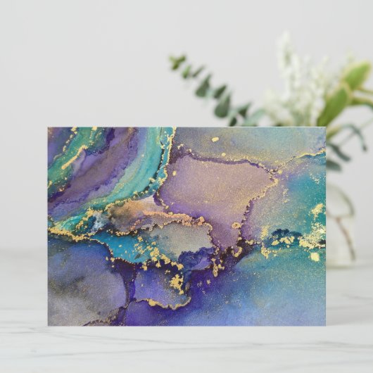 Kleurrijk Gouden Alcohol Ink Vloeibare Abstracte K Bedankkaart (Staand voorkant)