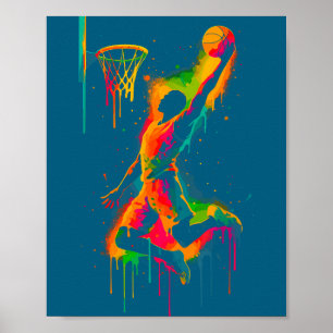 Kleurrijk Graffiti Basketbalspeler Slam Kunstwerk Poster