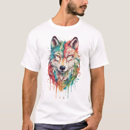 Kleurrijk Graffiti Geschilderd Wolf Portret T-shirt