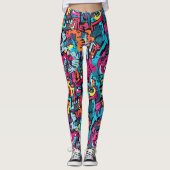 Kleurrijk Graffiti Pop Art Retro Straat Abstract Leggings (Voorkant)