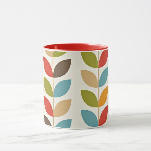 Kleurrijk grafisch bladerenpatroon mok (Midden)