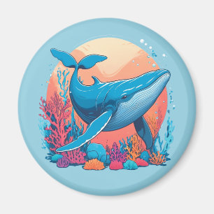 Kleurrijk grafisch ontwerp van een walvis magneet