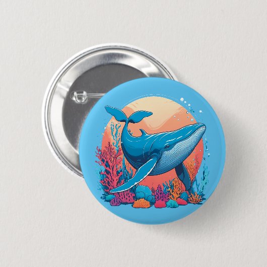 Kleurrijk grafisch ontwerp van een walvis ronde button 5,7 cm (Voorkant /achterkant)