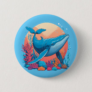 Kleurrijk grafisch ontwerp van een walvis ronde button 5,7 cm