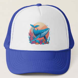 Kleurrijk grafisch ontwerp van een walvis trucker pet