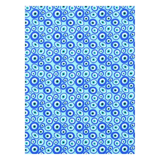 Kleurrijk Grieks Oogpatroon op Aqua Blue Tafelkleed (Voorkant)