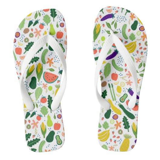 Kleurrijk grillig fruit & groenten patroon teenslippers (Voetbed)