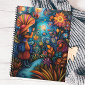 Kleurrijk grillig meisje met bloeiende bloemen planner