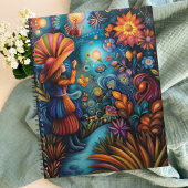 Kleurrijk grillig meisje met bloeiende bloemen planner