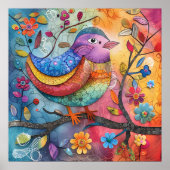 KLEURRIJK GRILLIG VOGELILLUSTRATIE POSTER (Voorkant)