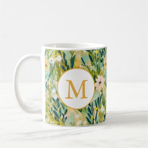 Kleurrijk groen bloem watercolor patroon monogram koffiemok
