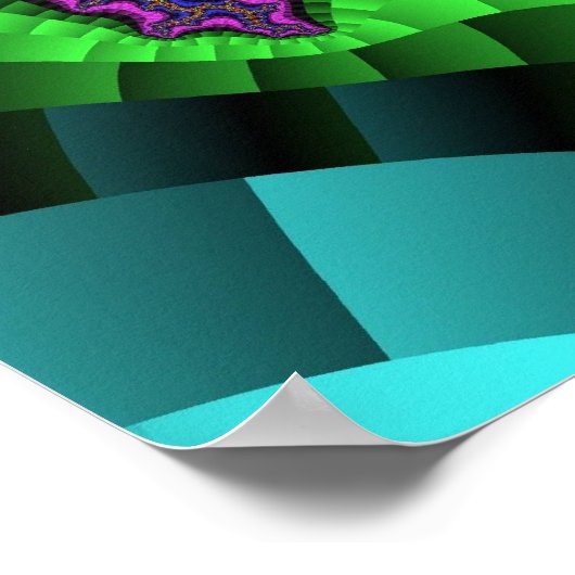 Kleurrijk groen en Paars fractal Poster (Hoek)