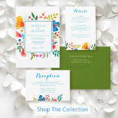 Kleurrijk groen huwelijk uitnodigingen wikkel