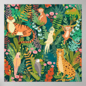 Kleurrijk groen oerwoud l Waterverf wilde dieren Poster (Voorkant)