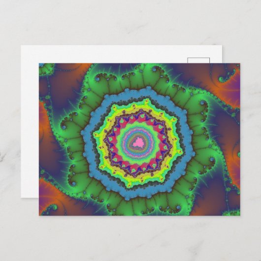Kleurrijk groen, Oranje en blauw fractal Briefkaart (Voorkant / Achterkant)